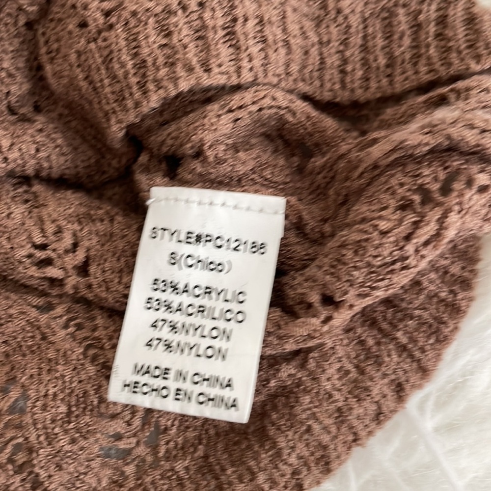 NWOT Cropped Coco Brown Crochet Button Down Cardigan - Picture 3 of 5